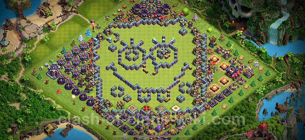 TH15 Troll Base Plan with Link, Copy Town Hall 15 Funny Art Layout 2024, #927
