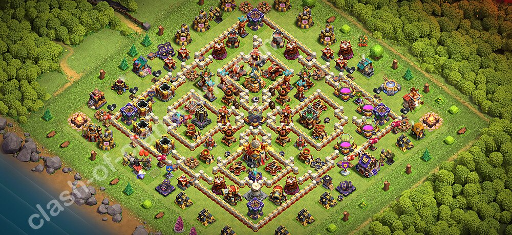 Base TH16 (desain / tata letak) dengan Link, Anti Bintang 3, Hybrid untuk Farming 2026, #3014
