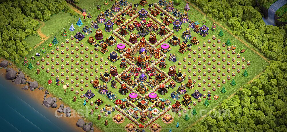 TH16 Troll Base Plan with Link, Copy Town Hall 16 Funny Art Layout 2024, #1566