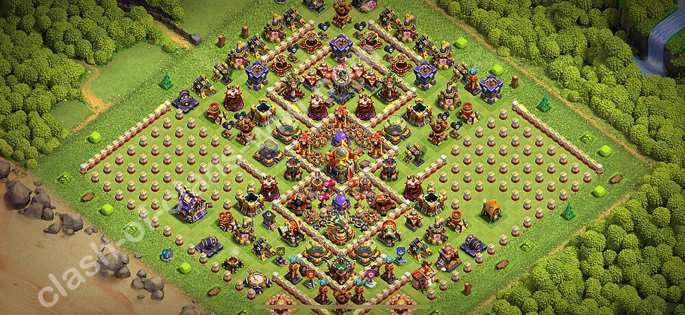 TH16 Troll Base Plan with Link, Copy Town Hall 16 Funny Art Layout 2026, #1566
