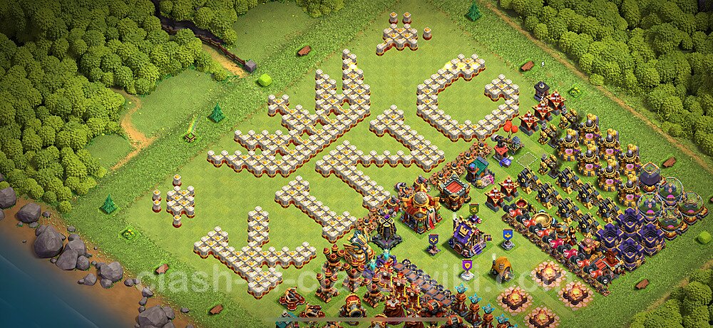 TH16 Troll Base Plan with Link, Copy Town Hall 16 Funny Art Layout 2025, #2656