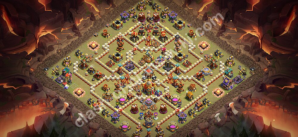 Base War Anti Bintang 3 TH16 dengan Link, Anti Udara / Naga Elektro, Salin Desain Liga Perang Klan (CWL) Balai Kota 16 2026, #3012