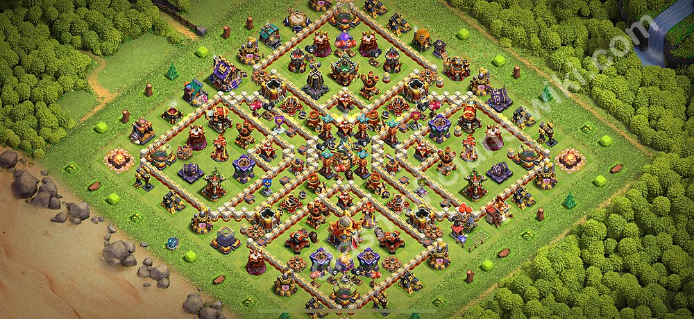 TH16 Anti 3 Stars War Base Plan with Link, Copy Town Hall 16 CWL Design 2026, #3164