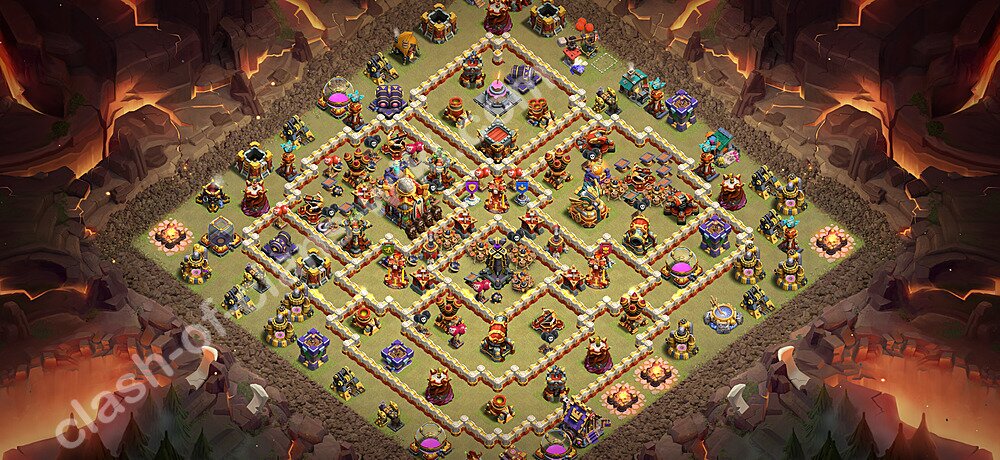 Base War Anti Bintang 3 TH16 dengan Link, Anti Udara / Naga Elektro, Salin Desain Liga Perang Klan (CWL) Balai Kota 16 2026, #3191