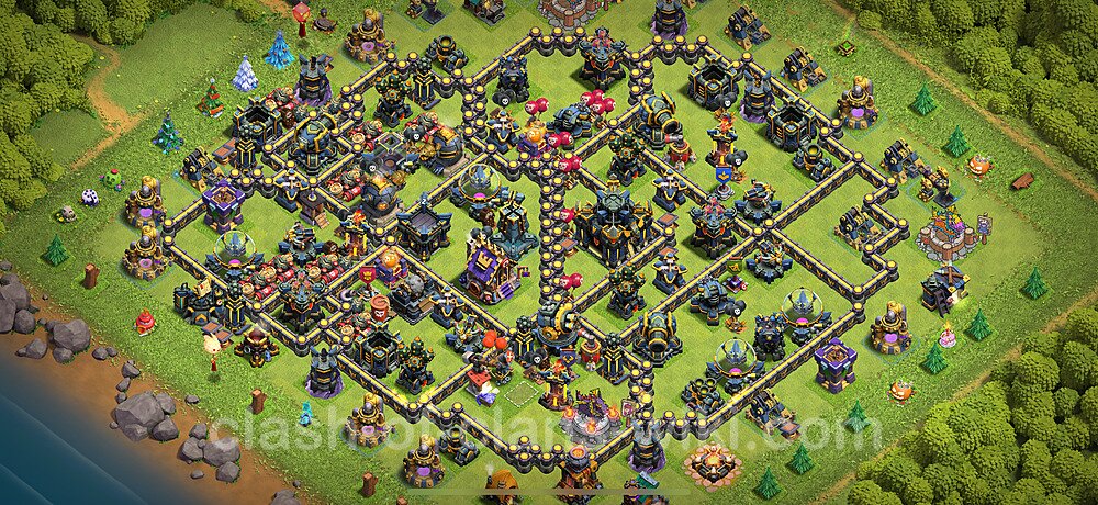 TH17 Trophy Base Plan with Link, Hybrid, Copy Town Hall 17 Base Design 2025, #2850