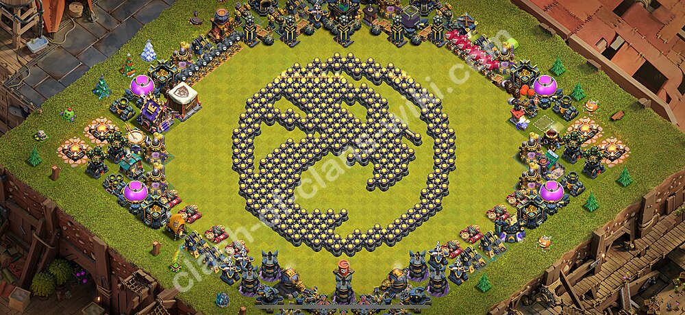 TH17 Troll Base Plan with Link, Copy Town Hall 17 Funny Art Layout 2025, #2622