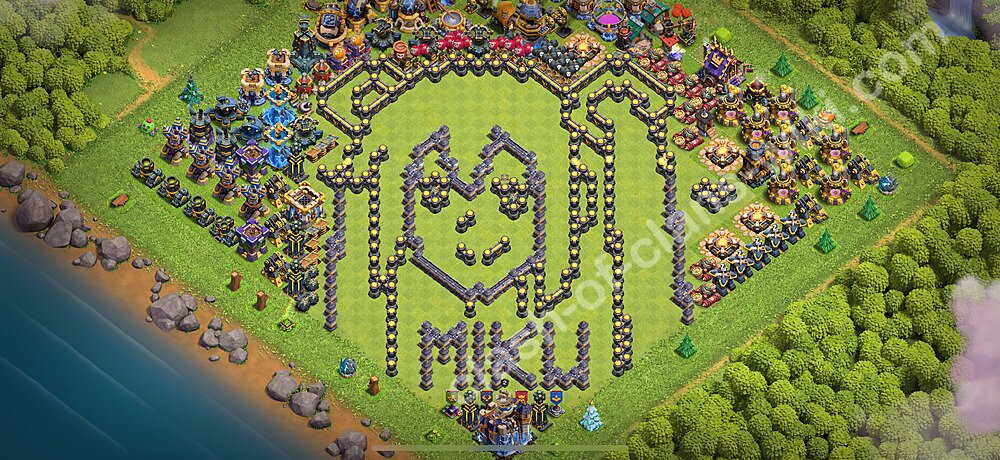 TH18 Troll Base Plan with Link, Copy Town Hall 18 Funny Art Layout 2026, #3236