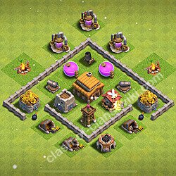 TH3 Trophy Base Plan, Anti 3 Stars, Hybrid, Town Hall 3 Base Design 2026, #145