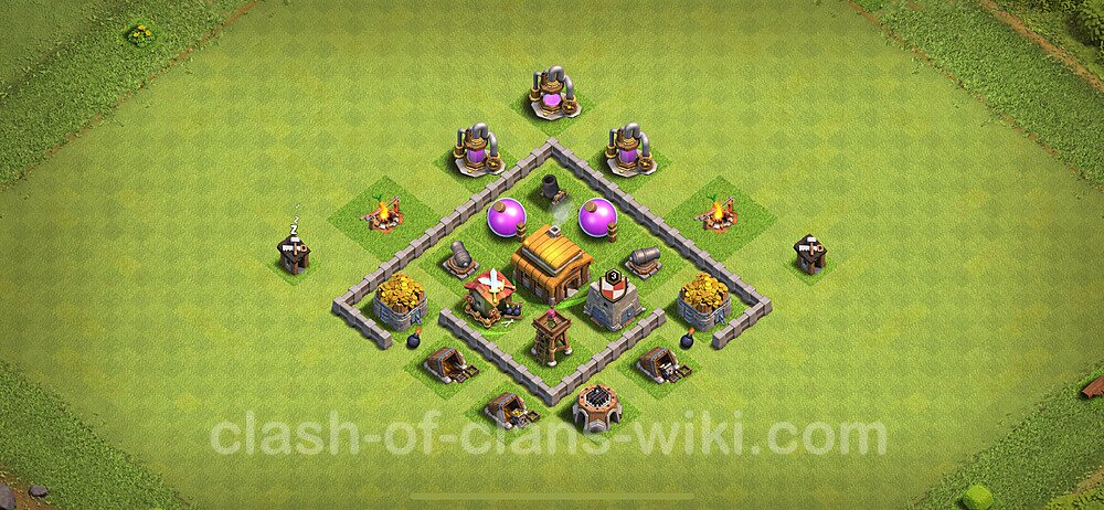 TH3 Trophy Base Plan, Anti 3 Stars, Hybrid, Town Hall 3 Base Design 2024, #145