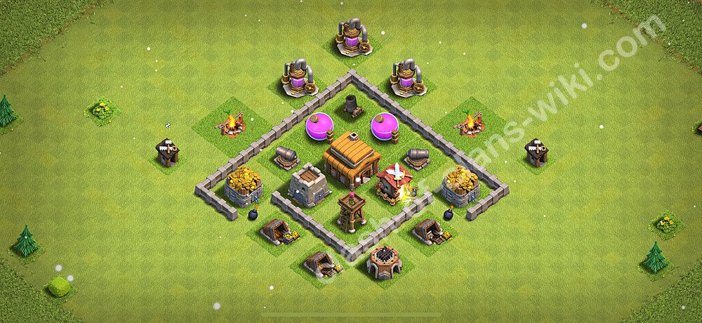 TH3 Trophy Base Plan, Anti 3 Stars, Hybrid, Town Hall 3 Base Design 2026, #145