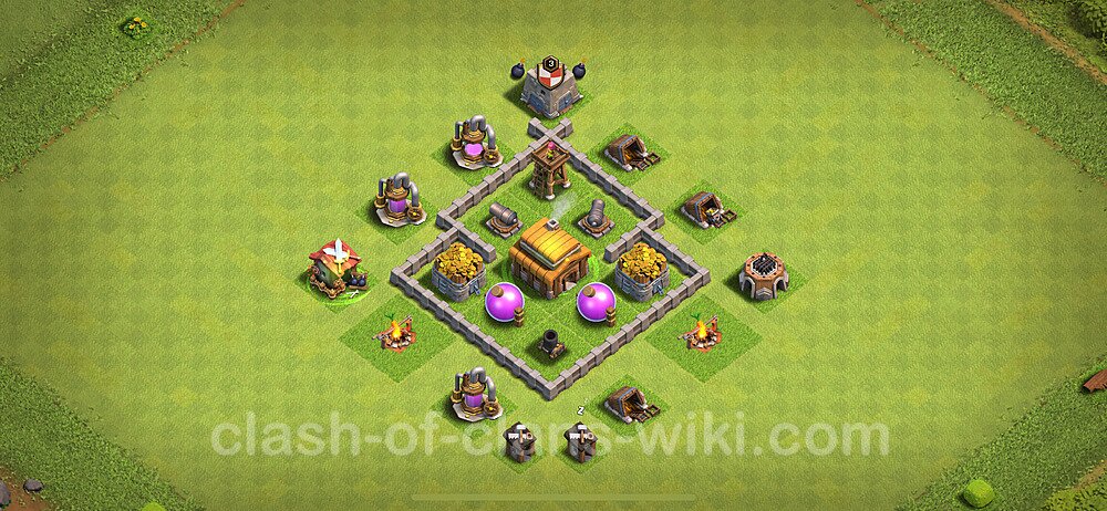 TH3 Trophy Base Plan, Hybrid, Town Hall 3 Base Design 2024, #146