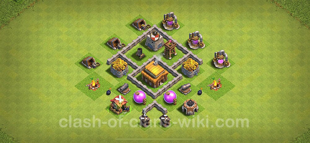 TH3 Trophy Base Plan, Anti Everything, Hybrid, Town Hall 3 Base Design 2024, #148