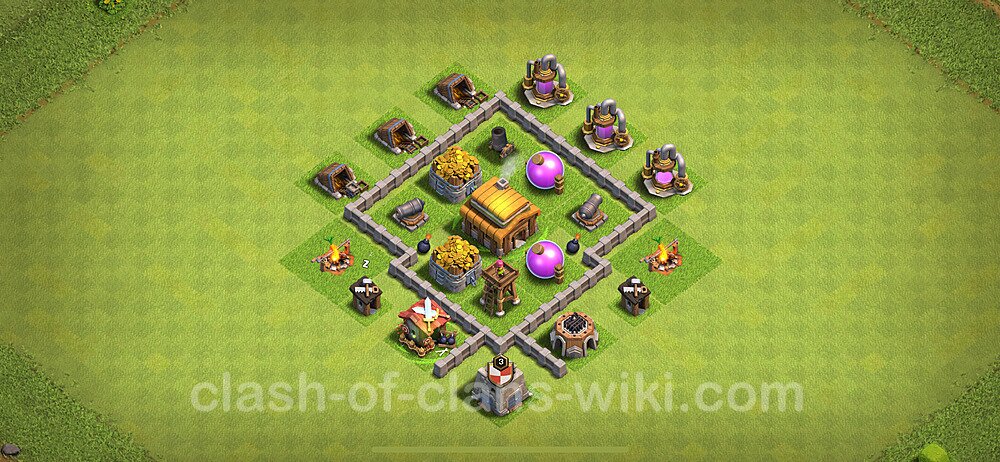 TH3 Trophy Base Plan, Hybrid, Town Hall 3 Base Design 2024, #149