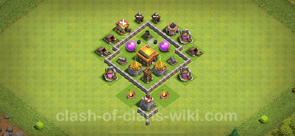 TH3 Trophy Base Plan, Hybrid, Town Hall 3 Base Design 2024, #151