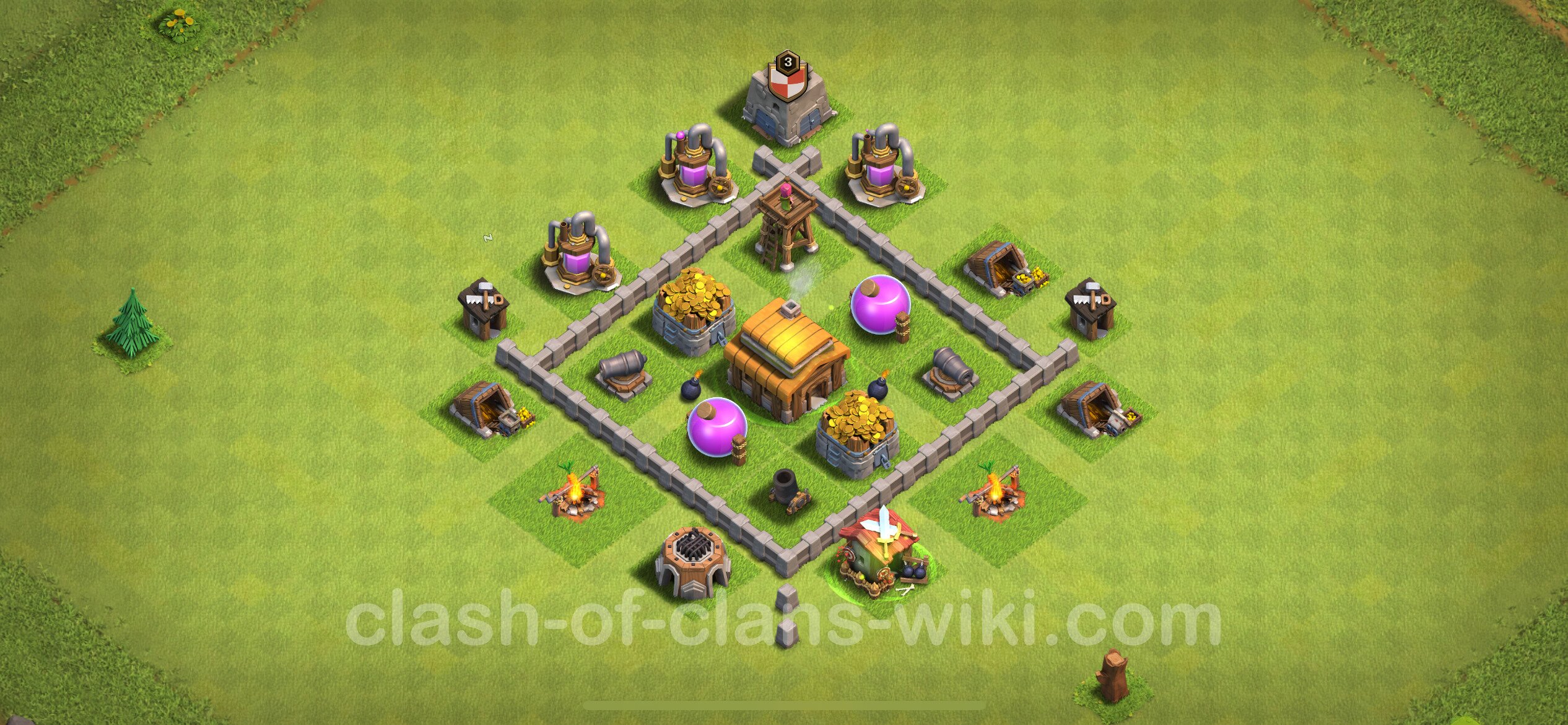 Town Hall 3 Base Clash Of Clans Farming Base TH3 Max Levels, Anti 3 Stars - Town Hall Level 3 Base