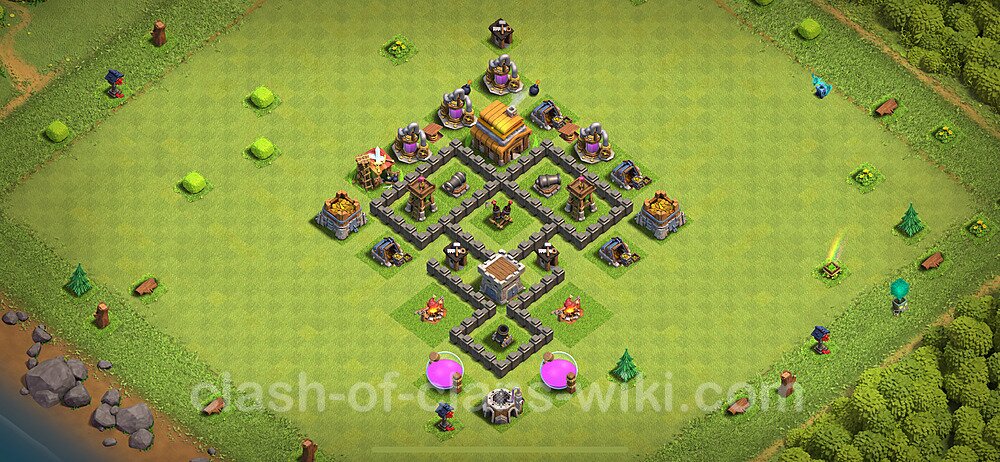 TH4 Anti 3 Stars Base Plan with Link, Copy Town Hall 4 Base Design 2024, #1188