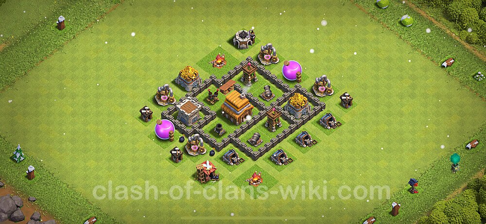 Full Upgrade TH4 Base Plan with Link, Anti 3 Stars, Copy Town Hall 4 Max Levels Design 2024, #1628