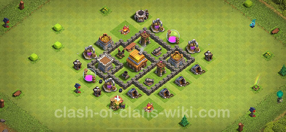 Full Upgrade TH4 Base Plan with Link, Anti 3 Stars, Copy Town Hall 4 Max Levels Design 2024, #1628