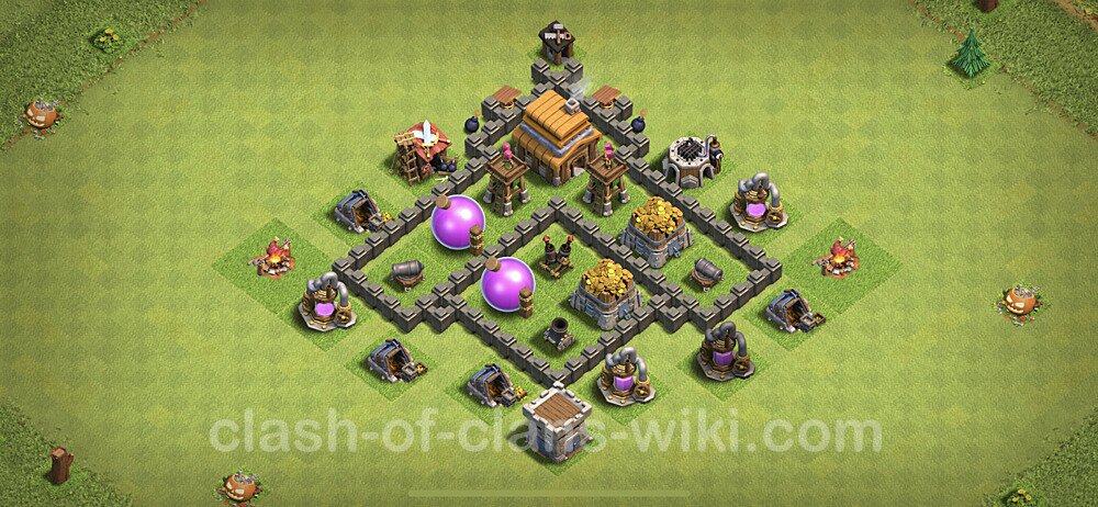 Full Upgrade TH4 Base Plan with Link, Anti Air, Hybrid, Copy Town Hall 4 Max Levels Design, #181