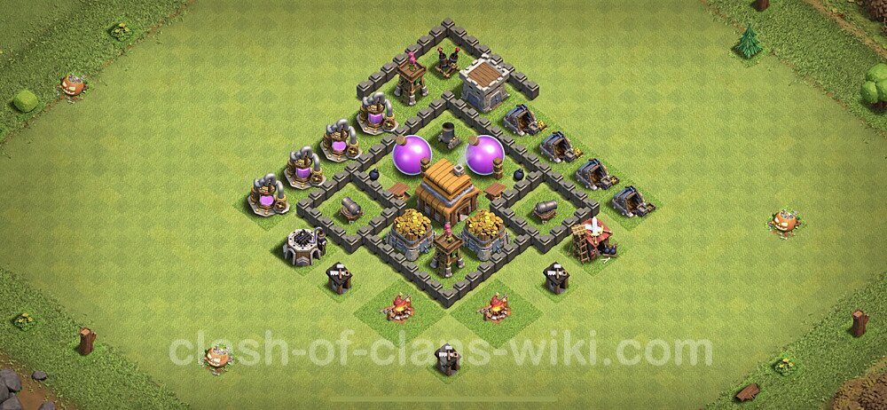 Anti Everything TH4 Base Plan with Link, Hybrid, Copy Town Hall 4 Design, #184