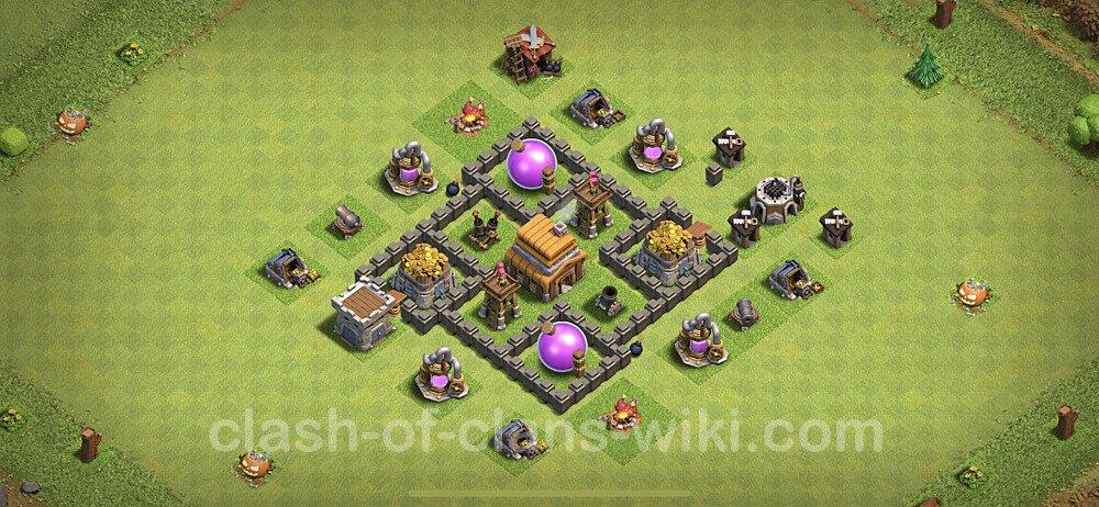 Anti Everything TH4 Base Plan with Link, Hybrid, Copy Town Hall 4 Design, #187