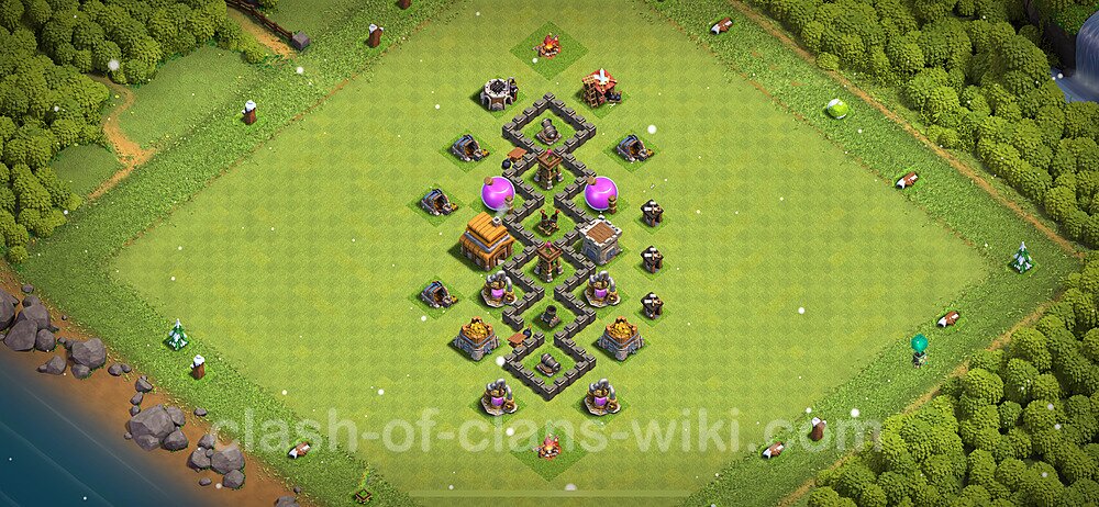 TH4 Trophy Base Plan with Link, Copy Town Hall 4 Base Design 2024, #188
