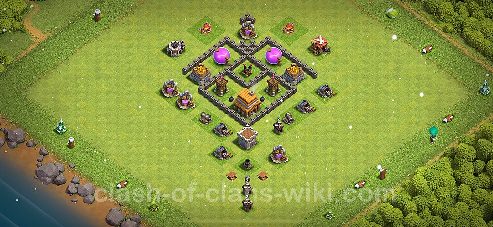 TH4 Anti 3 Stars Base Plan with Link, Anti Everything, Copy Town Hall 4 Base Design 2024, #189
