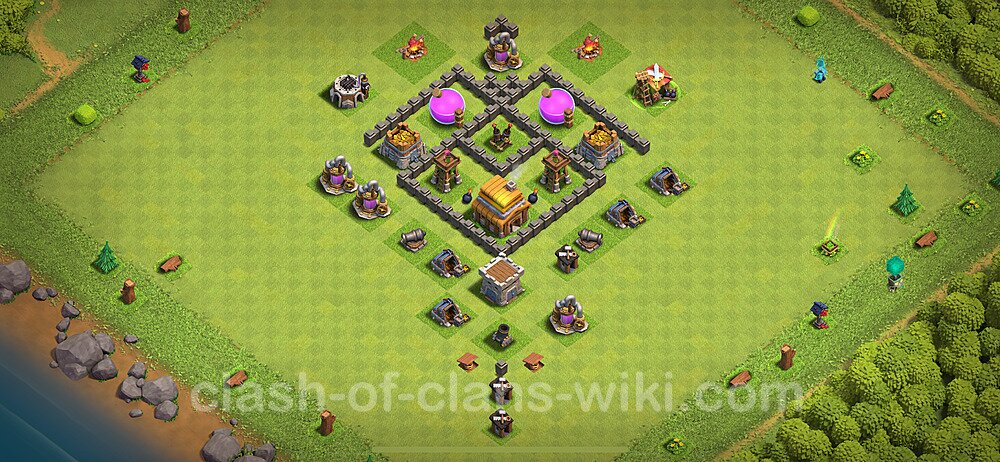 TH4 Anti 3 Stars Base Plan with Link, Anti Everything, Copy Town Hall 4 Base Design 2024, #189