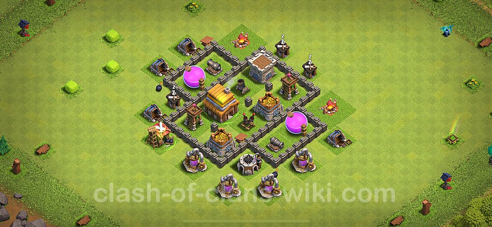 TH4 Anti 2 Stars Base Plan with Link, Hybrid, Copy Town Hall 4 Base Design 2024, #190