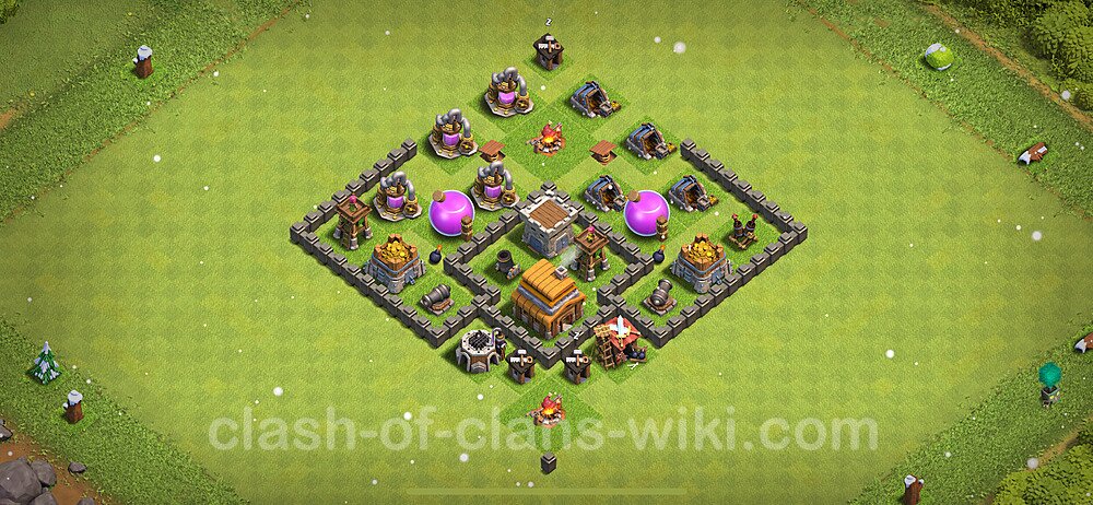 Anti Everything TH4 Base Plan with Link, Hybrid, Copy Town Hall 4 Design 2024, #191