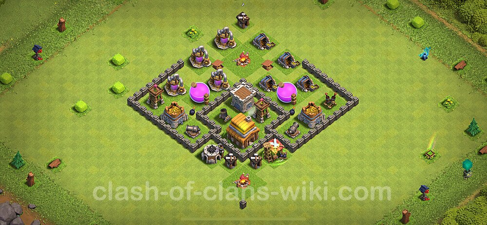 Anti Everything TH4 Base Plan with Link, Hybrid, Copy Town Hall 4 Design 2024, #191