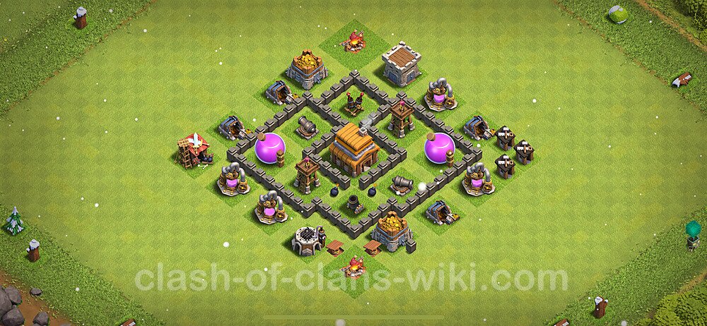 Anti Everything TH4 Base Plan with Link, Hybrid, Copy Town Hall 4 Design 2024, #192