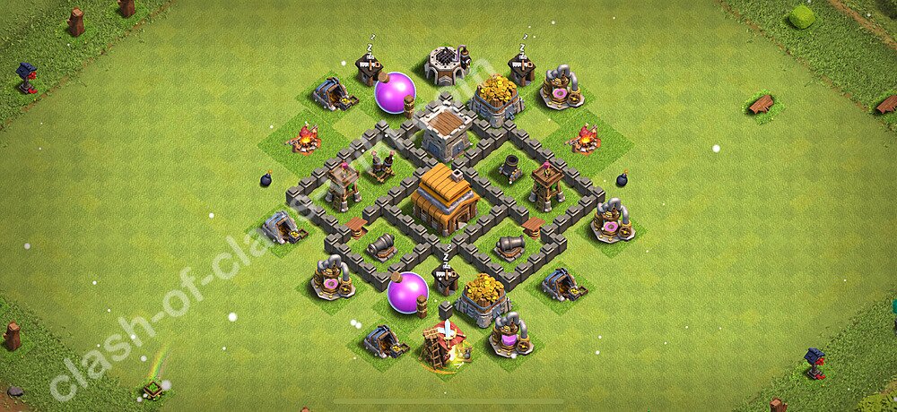 Top Anti 2 Etoiles Base HDV 4 + Lien (Link) 2026 - Hôtel de Ville 4 Défense Base Copier, #2689