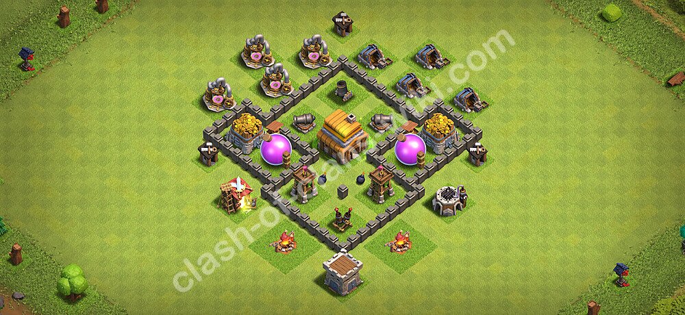 Full Upgrade TH4 Base Plan with Link, Hybrid, Copy Town Hall 4 Max Levels Design 2026, #3423