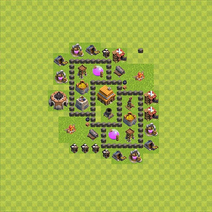 TH4 Trophy Base Plan, Town Hall 4 Base Design, #51