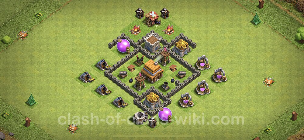 TH4 Anti 3 Stars Base Plan with Link, Anti Everything, Copy Town Hall 4 Base Design, #61