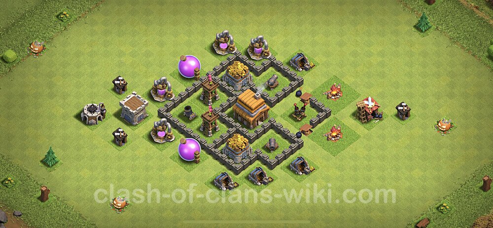 TH4 Anti 2 Stars Base Plan with Link, Anti Air, Copy Town Hall 4 Base Design, #62