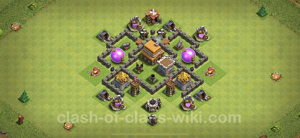 Top TH4 Unbeatable Anti Loot Base Plan with Link, Anti Air, Copy Town Hall 4 Base Design, #63