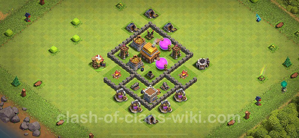 TH4 Anti 3 Stars Base Plan with Link, Anti Air, Copy Town Hall 4 Base Design 2024, #863