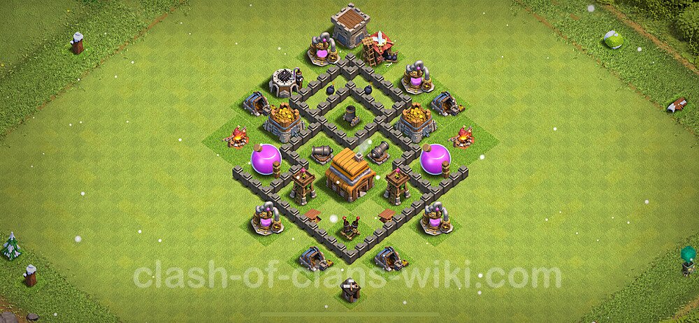 TH4 Trophy Base Plan with Link, Anti 3 Stars, Anti Everything, Copy Town Hall 4 Base Design 2023, #887