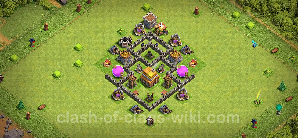 TH4 Trophy Base Plan with Link, Anti 3 Stars, Anti Everything, Copy Town Hall 4 Base Design 2024, #887