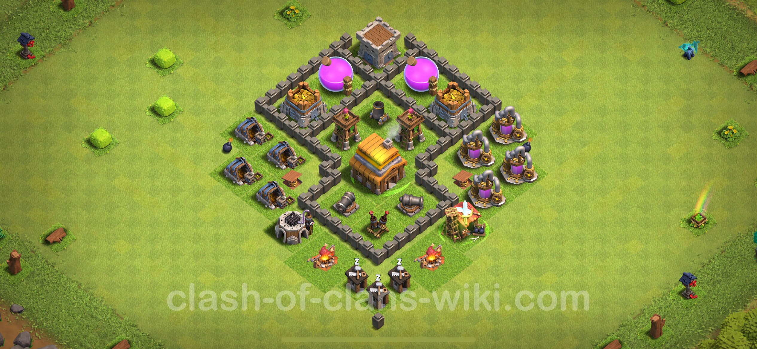 Farming Base TH4 with Link, Hybrid Clash of Clans 2022 Town Hall