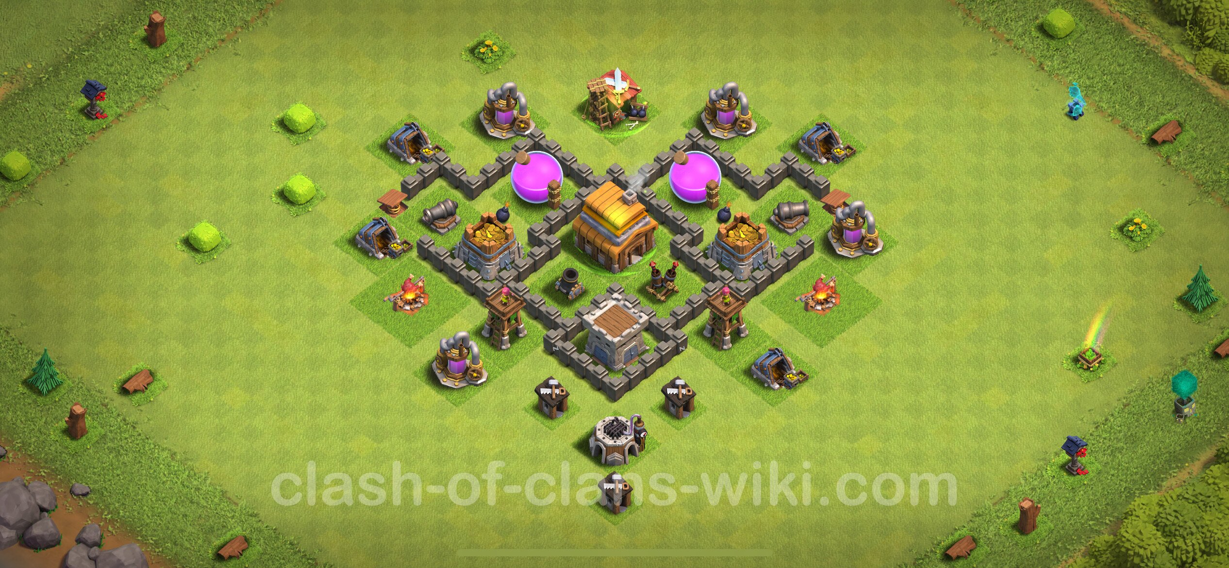Farm Base Hôtel de Ville niveau 4 + Lien (Link), Hybride Village HDV 4 / TH4 Clash of Clans