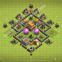 Municipio livello 4 Base + Link, Ibrido - Miglior Disposizione villaggio per Farming COC 2026 TH4, #2544