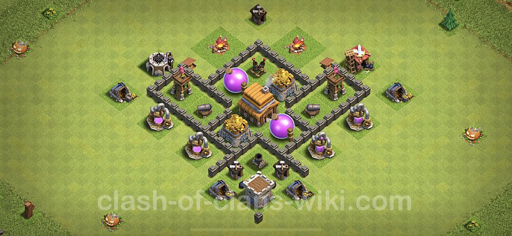 Base plan TH4 Max Levels with Link, Anti Everything for Farming, #174