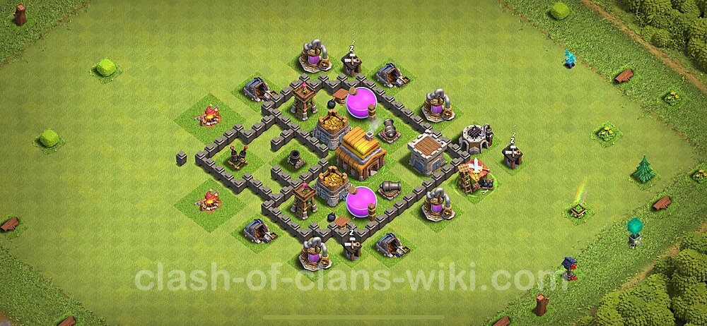 Base plan TH4 Max Levels with Link, Hybrid for Farming 2025, #177