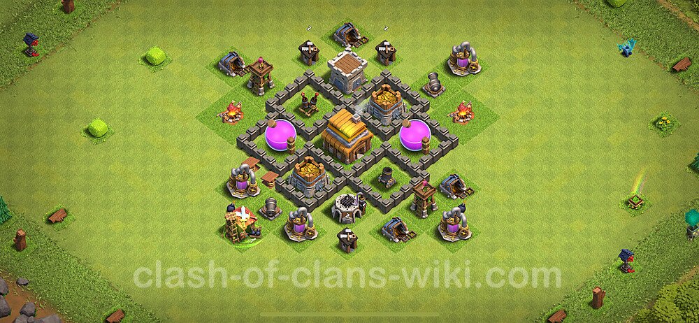 Base plan TH4 (design / layout) with Link, Anti Everything, Hybrid for Farming 2025, #180