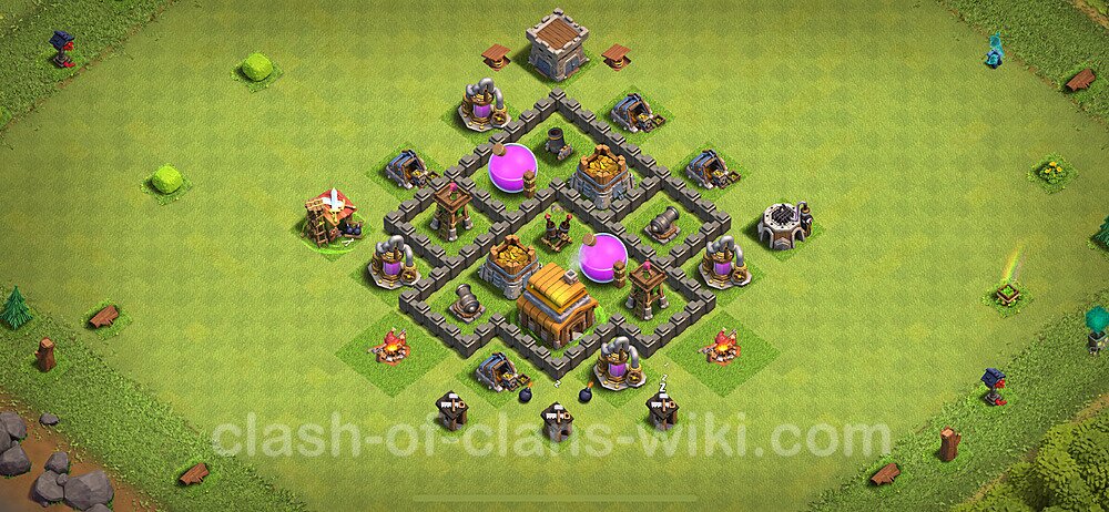 Base plan TH4 Max Levels with Link, Anti Air for Farming 2024, #181