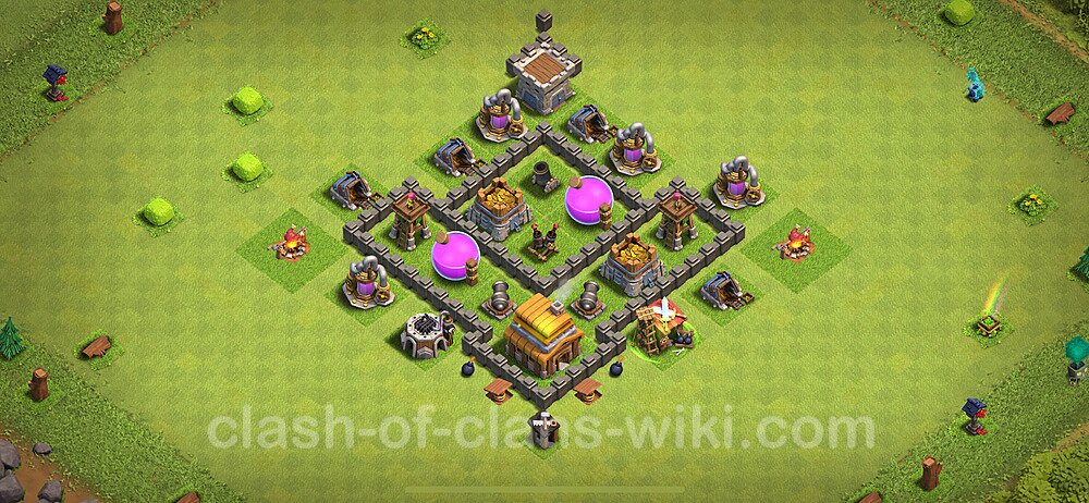 Base plan TH4 Max Levels with Link, Anti 3 Stars, Anti Air for Farming 2024, #182