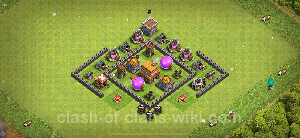 Base plan TH4 (design / layout) with Link, Anti 3 Stars, Hybrid for Farming 2024, #184